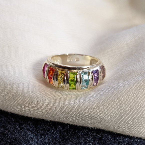 Crystal Multicolor Set Of Two Silver Rings Stackable EUC Trendy - Picture 9 of 12